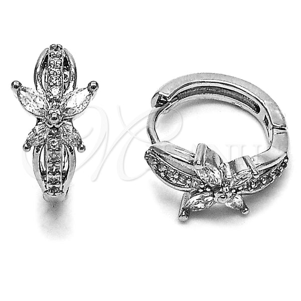 Argolla Huggie 02.310.0128.14 Rodio Laminado, Diseño de Mariposa, con Zirconia Cubica Blanca y Micro Pave Blanca, Pulido, Rodinado