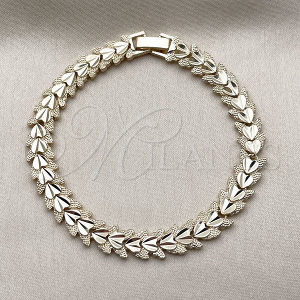 Pulsera Solida 03.100.0075.07 Oro Laminado, Diseño de Corazón, Diamantado, Tono Dorado (Grosor 07.8 MM, 8 Pulgadas de Largo)