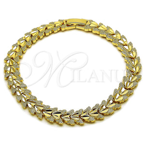 Pulsera Solida 03.100.0075.07 Oro Laminado, Diseño de Corazón, Diamantado, Tono Dorado (Grosor 07.8 MM, 8 Pulgadas de Largo)