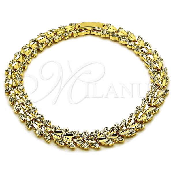 Pulsera Solida 03.100.0075.07 Oro Laminado, Diseño de Corazón, Diamantado, Tono Dorado (Grosor 07.8 MM, 8 Pulgadas de Largo)