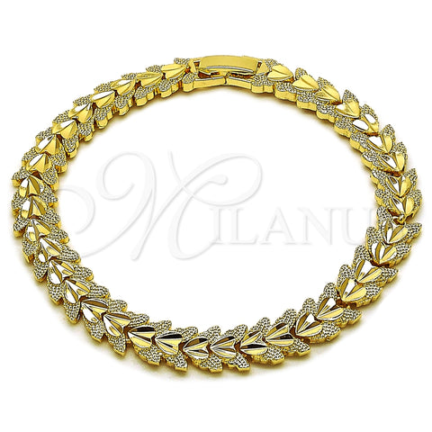 Pulsera Solida 03.100.0075.07 Oro Laminado, Diseño de Corazón, Diamantado, Tono Dorado (Grosor 07.8 MM, 8 Pulgadas de Largo)
