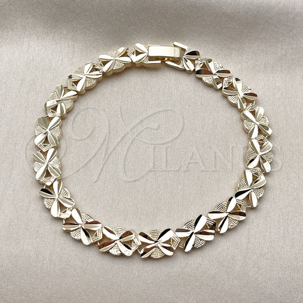 Pulsera Solida 03.100.0076.08 Oro Laminado, Diseño de Corazón, Diamantado, Tono Dorado (Grosor 07.5 MM, 8 Pulgadas de Largo)