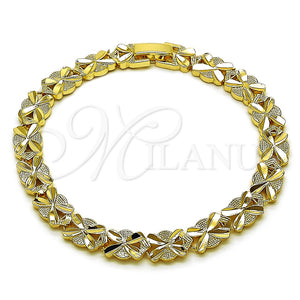 Pulsera Solida 03.100.0076.08 Oro Laminado, Diseño de Corazón, Diamantado, Tono Dorado (Grosor 07.5 MM, 8 Pulgadas de Largo)