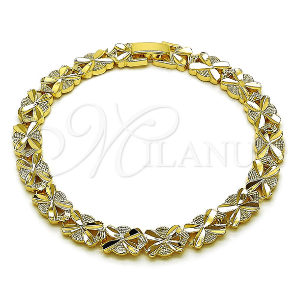 Pulsera Solida 03.100.0076.08 Oro Laminado, Diseño de Corazón, Diamantado, Tono Dorado (Grosor 07.5 MM, 8 Pulgadas de Largo)