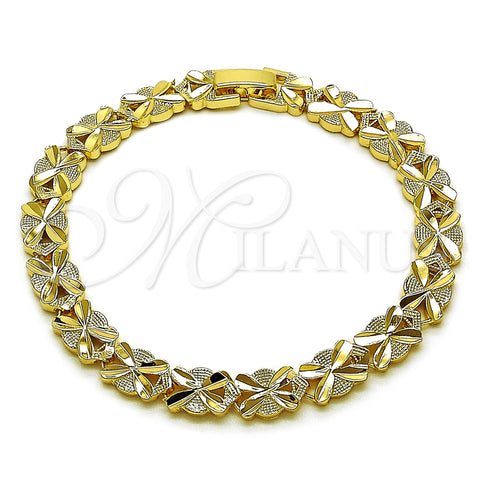 Pulsera Solida 03.100.0076.08 Oro Laminado, Diseño de Corazón, Diamantado, Tono Dorado (Grosor 07.5 MM, 8 Pulgadas de Largo)