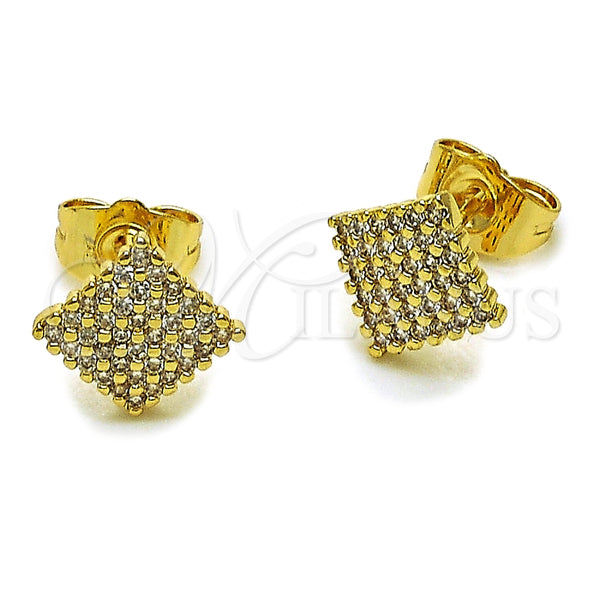 Arete Dormilona 02.100.0131 Oro Laminado, con Micro Pave Blanca, Pulido, Tono Dorado