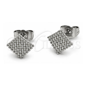 Arete Dormilona 02.100.0131.1 Oro Laminado Blanco, con Micro Pave Blanca, Pulido, Rodinado