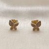 Arete Dormilona 02.100.0132 Oro Laminado, Diseño de Mariposa, con Micro Pave Blanca, Pulido, Tono Dorado