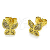 Arete Dormilona 02.100.0132 Oro Laminado, Diseño de Mariposa, con Micro Pave Blanca, Pulido, Tono Dorado