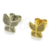 Arete Dormilona 02.100.0132 Oro Laminado, Diseño de Mariposa, con Micro Pave Blanca, Pulido, Tono Dorado