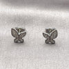 Arete Dormilona 02.100.0132.1 Rodio Laminado, Diseño de Mariposa, con Micro Pave Blanca, Pulido, Rodinado