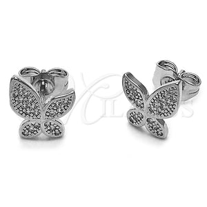 Arete Dormilona 02.100.0132.1 Rodio Laminado, Diseño de Mariposa, con Micro Pave Blanca, Pulido, Rodinado
