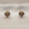 Arete Dormilona 02.100.0133 Oro Laminado, Diseño de Corazón, con Micro Pave Blanca, Pulido, Tono Dorado