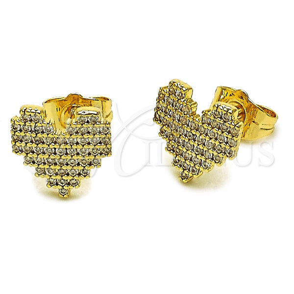 Arete Dormilona 02.100.0133 Oro Laminado, Diseño de Corazón, con Micro Pave Blanca, Pulido, Tono Dorado