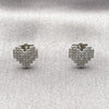 Arete Dormilona 02.100.0133.1 Rodio Laminado, Diseño de Corazón, con Micro Pave Blanca, Pulido, Rodinado