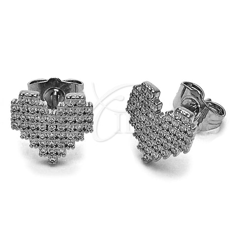 Arete Dormilona 02.100.0133.1 Rodio Laminado, Diseño de Corazón, con Micro Pave Blanca, Pulido, Rodinado