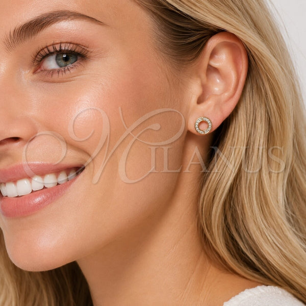 Arete Dormilona 02.100.0134 Oro Laminado, con Micro Pave Blanca, Pulido, Tono Dorado