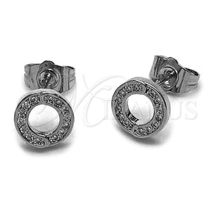 Arete Dormilona 02.100.0134.1 Rodio Laminado, con Micro Pave Blanca, Pulido, Rodinado