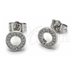 Arete Dormilona 02.100.0134.1 Oro Laminado Blanco, con Micro Pave Blanca, Pulido, Rodinado