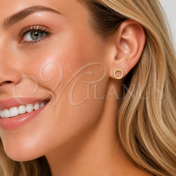 Arete Dormilona 02.100.0136 Oro Laminado, con Micro Pave Blanca, Pulido, Tono Dorado
