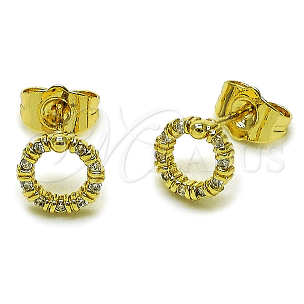 Arete Dormilona 02.100.0137 Oro Laminado, con Micro Pave Blanca, Pulido, Tono Dorado