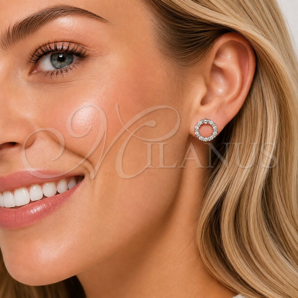 Arete Dormilona 02.100.0137.1 Rodio Laminado, con Micro Pave Blanca, Pulido, Rodinado