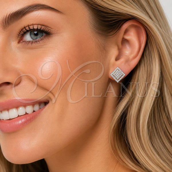 Arete Dormilona 02.100.0138 Oro Laminado, con Micro Pave Blanca, Pulido, Tono Dorado