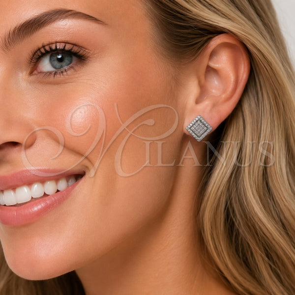 Arete Dormilona 02.100.0138.1 Rodio Laminado, con Micro Pave Blanca, Pulido, Rodinado