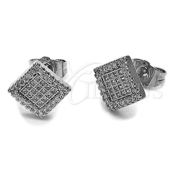 Arete Dormilona 02.100.0138.1 Rodio Laminado, con Micro Pave Blanca, Pulido, Rodinado