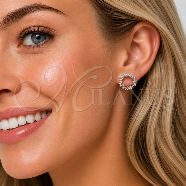 Arete Dormilona 02.100.0139.1 Rodio Laminado, con Zirconia Cubica Blanca, Pulido, Rodinado
