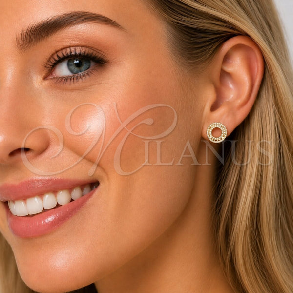 Arete Dormilona 02.100.0141 Oro Laminado, con Micro Pave Blanca, Pulido, Tono Dorado