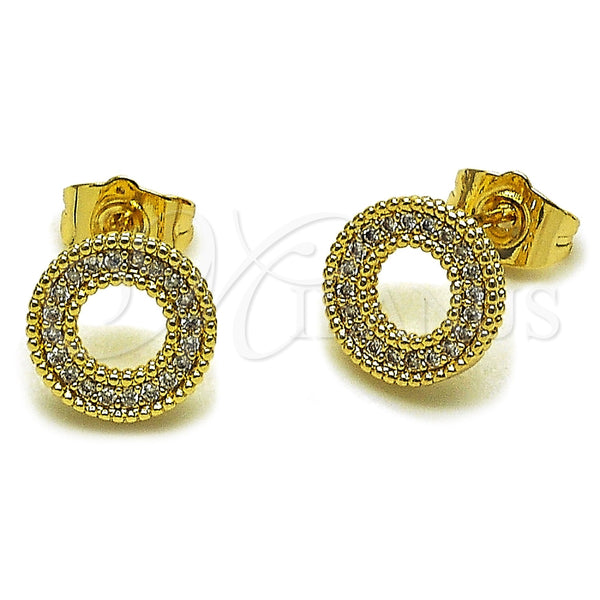 Arete Dormilona 02.100.0141 Oro Laminado, con Micro Pave Blanca, Pulido, Tono Dorado