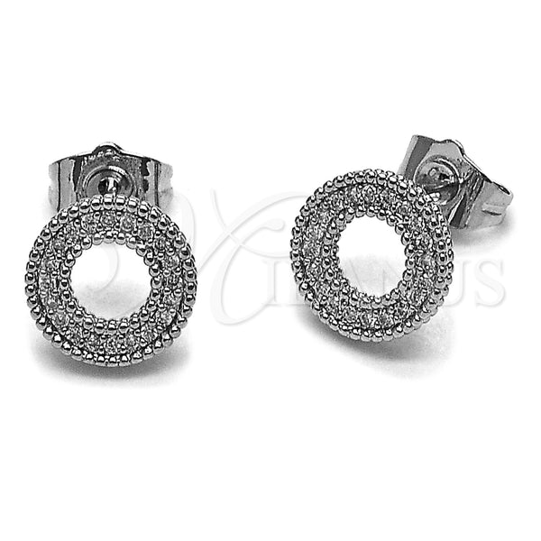 Arete Dormilona 02.100.0141.1 Rodio Laminado, con Micro Pave Blanca, Pulido, Rodinado