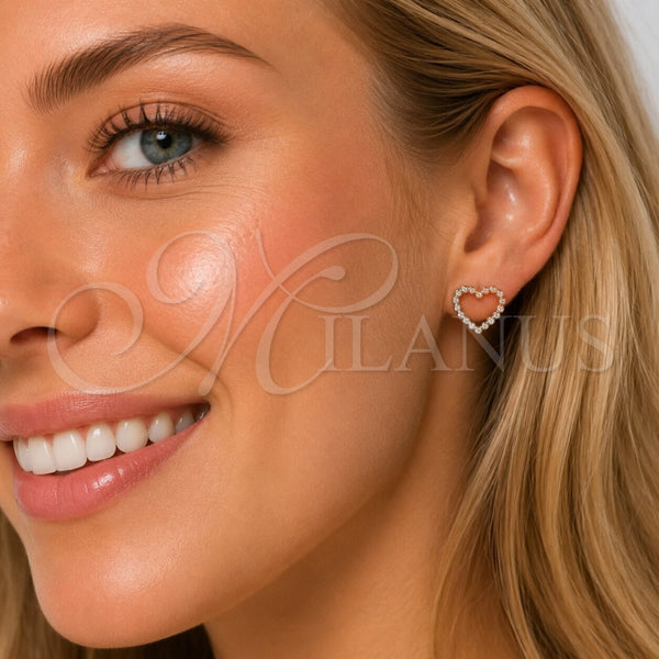 Arete Dormilona 02.100.0142 Oro Laminado, Diseño de Corazón, con Zirconia Cubica Blanca, Pulido, Tono Dorado