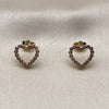 Arete Dormilona 02.100.0142 Oro Laminado, Diseño de Corazón, con Zirconia Cubica Blanca, Pulido, Tono Dorado