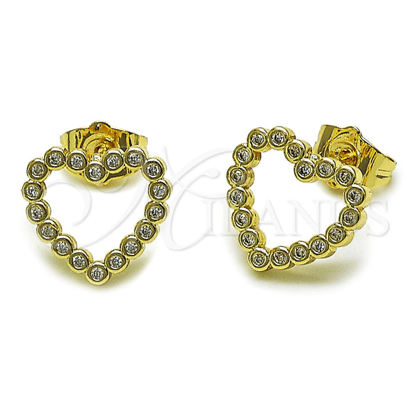 Arete Dormilona 02.100.0142 Oro Laminado, Diseño de Corazón, con Zirconia Cubica Blanca, Pulido, Tono Dorado