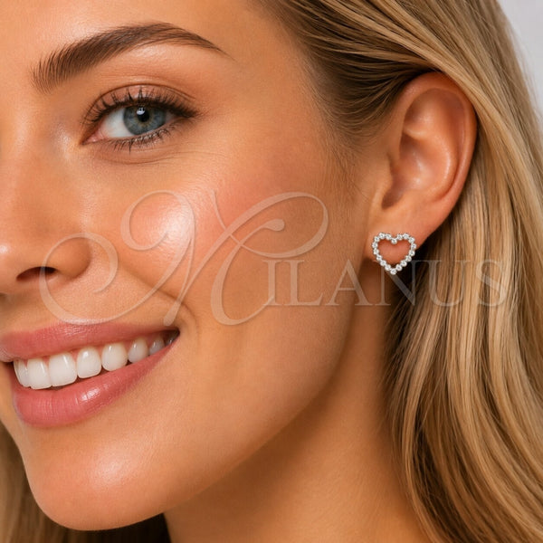 Arete Dormilona 02.100.0142.1 Rodio Laminado, Diseño de Corazón, con Zirconia Cubica Blanca, Pulido, Rodinado