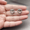 Arete Dormilona 02.100.0142.1 Rodio Laminado, Diseño de Corazón, con Zirconia Cubica Blanca, Pulido, Rodinado