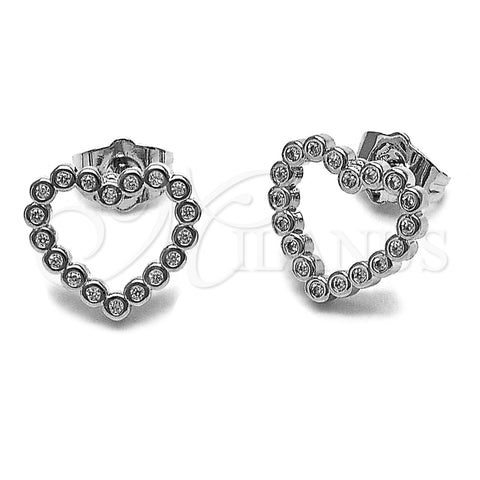 Arete Dormilona 02.100.0142.1 Rodio Laminado, Diseño de Corazón, con Zirconia Cubica Blanca, Pulido, Rodinado