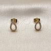 Arete Dormilona 02.100.0143 Oro Laminado, Diseño de Gota, con Micro Pave Blanca, Pulido, Tono Dorado