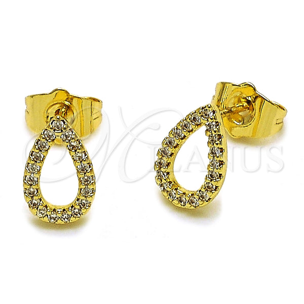 Arete Dormilona 02.100.0143 Oro Laminado, Diseño de Gota, con Micro Pave Blanca, Pulido, Tono Dorado