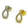 Arete Dormilona 02.100.0143 Oro Laminado, Diseño de Gota, con Micro Pave Blanca, Pulido, Tono Dorado