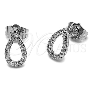 Arete Dormilona 02.100.0143.1 Rodio Laminado, Diseño de Gota, con Micro Pave Blanca, Pulido, Rodinado