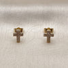 Arete Dormilona 02.100.0144 Oro Laminado, Diseño de Cruz, con Micro Pave Blanca, Pulido, Tono Dorado