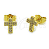 Arete Dormilona 02.100.0144 Oro Laminado, Diseño de Cruz, con Micro Pave Blanca, Pulido, Tono Dorado