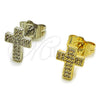 Arete Dormilona 02.100.0144 Oro Laminado, Diseño de Cruz, con Micro Pave Blanca, Pulido, Tono Dorado