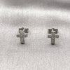 Arete Dormilona 02.100.0144.1 Rodio Laminado, Diseño de Cruz, con Micro Pave Blanca, Pulido, Rodinado