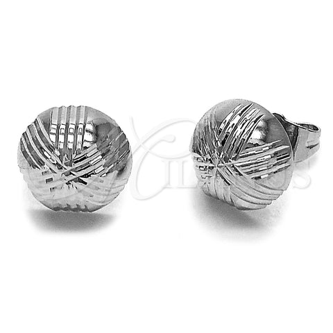 Arete Dormilona 02.100.0119.2 Rodio Laminado, Diseño de Bola, Diamantado, Rodinado