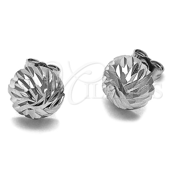 Arete Dormilona 02.100.0055.4 Rodio Laminado, Diseño de Bola, Diamantado, Rodinado