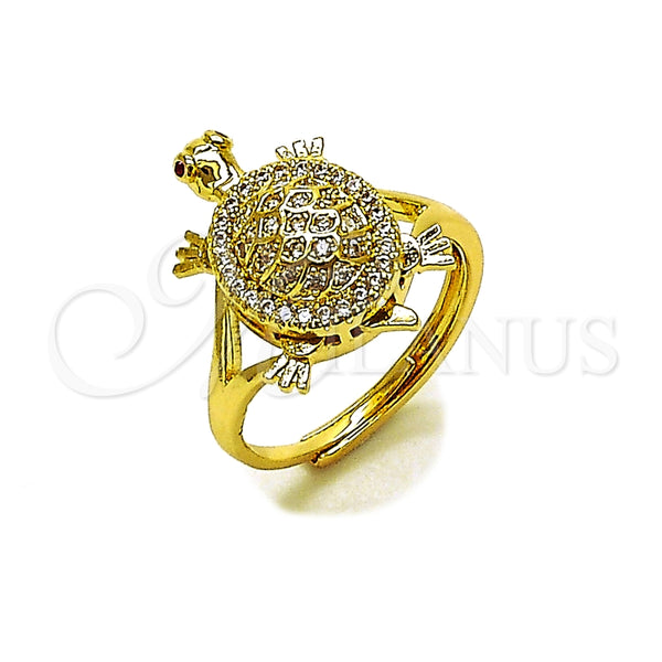 Anillo Multi Piedra 01.100.0002 Oro Laminado, Diseño de Tortuga, con Micro Pave Blanca y Rubi, Pulido, Tono Dorado (Talla Unica)